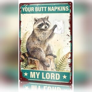 Raccoon Metal Sign Art Print - Wall Decor For Bathroom - Funny Feral